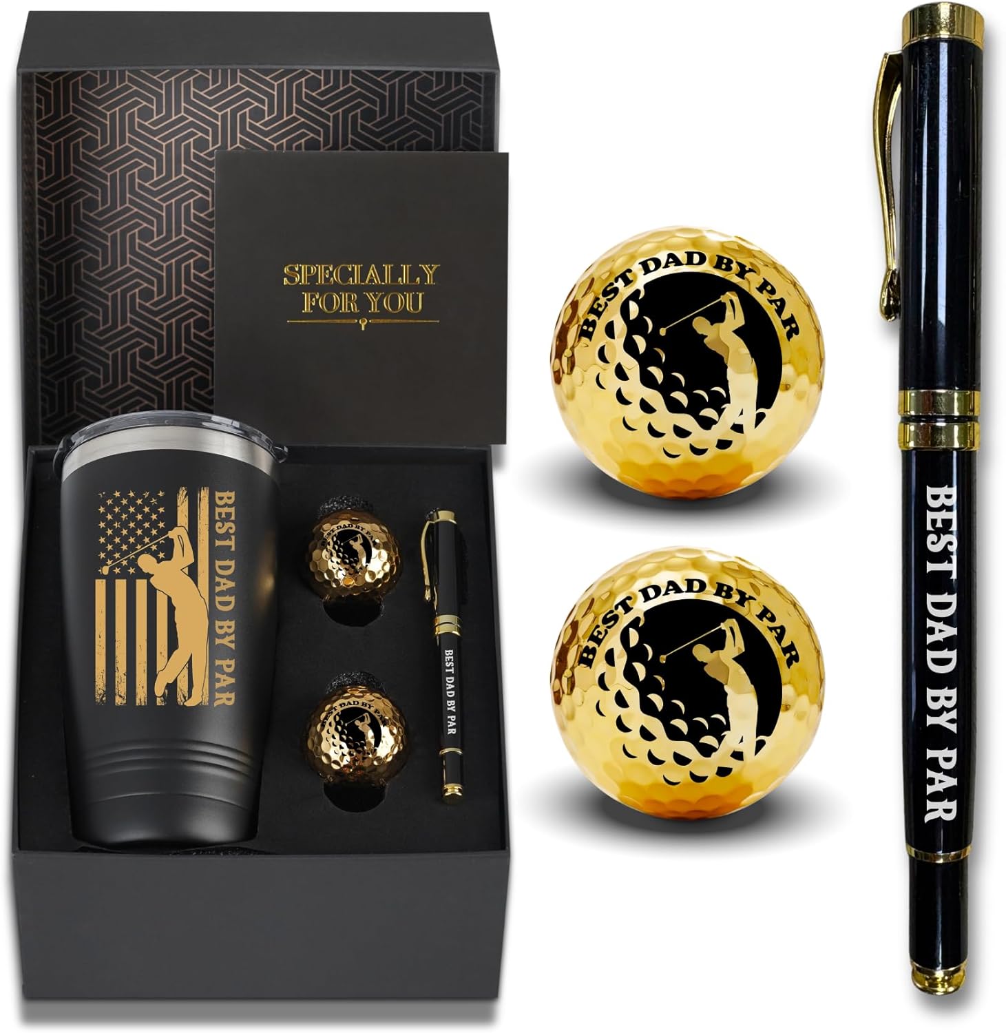 Onebttl Golf Dad Gifts, Golfing Accessories Gifts with 20oz Tumbler, Golden Balls, Pen, Perfect Gifts Set for Golfers, for Father's Day, Birthday, Retirement, Christmas, Golf Gifts for Men