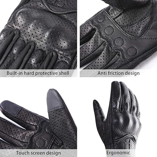 Miniatura 2 de Harssidanzar - Guantes de piel de cabra con pantalla táctil para hombre y motocicleta, GM028