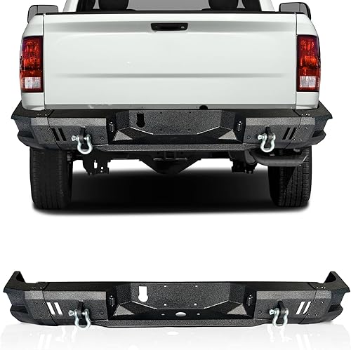 Miniatura 9 de Parachoques delantero todoterreno para RAM 1500 2013-2018, parachoques delantero de ancho completo 5 luces en D, barra de toro placa de cabrestante