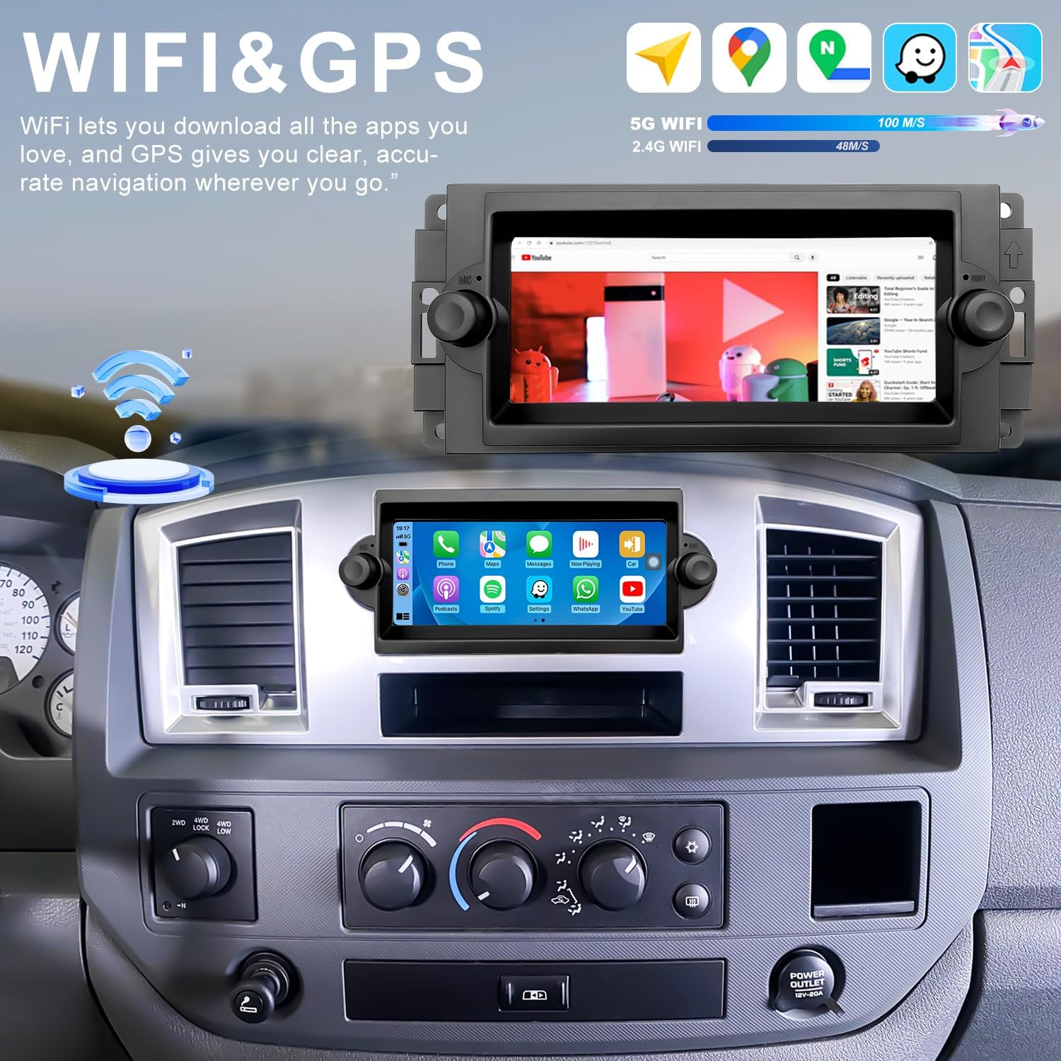 Upgrade Car Radio for Dodge Ram 1500/2500/3500 2006 2007 2008, Durango 2004-2009, Jeep Grand Cherokee 2005 2006 2007, Chrysler 300/300C 2005 2006 2007, 6.86'' Stereo Carplay Android Auto GPS FM Camera