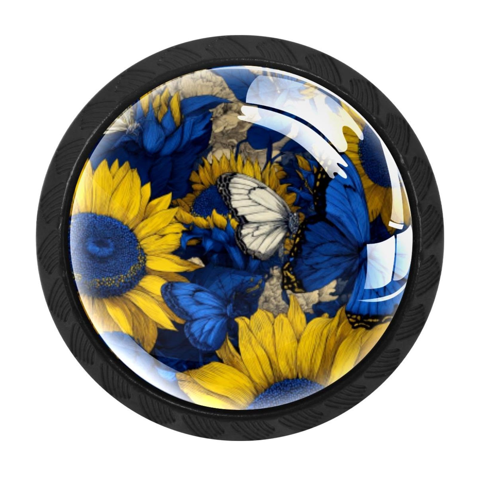 CHENZZZZ 4 Pack Sunflower Blue Butterflies Drawer Knob Cabinet Hardware