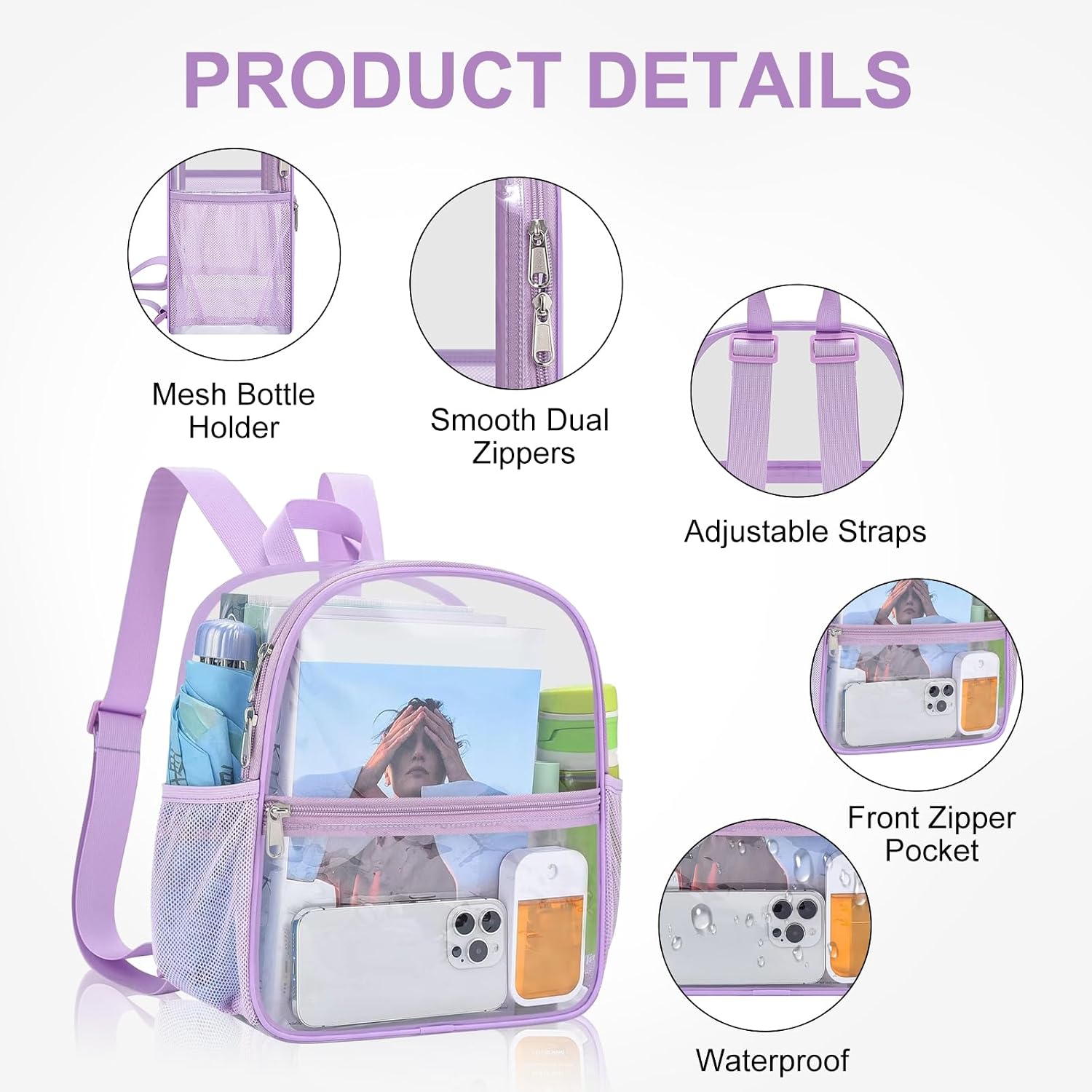 USPECLARE Clear Backpack Stadium Approved 12X11x6 Waterproof Clear Bag image 3