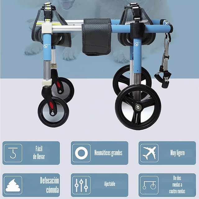 Foto 5 de 8 de Silla Ruedas Perro Silla de Ruedas para Perros con Soporte Completo de 4 o 2 Ruedas