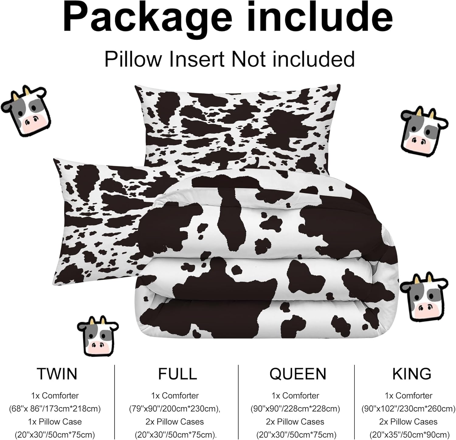 Kids Cow Print Comforter Set King Size Cartoon Milk Cute Cartoon Bedding Set for Kids and Adults Microfiber Cow Print Farmhouse Bed Set Ultra Soft Bedding Set for All Seasons - Image 7