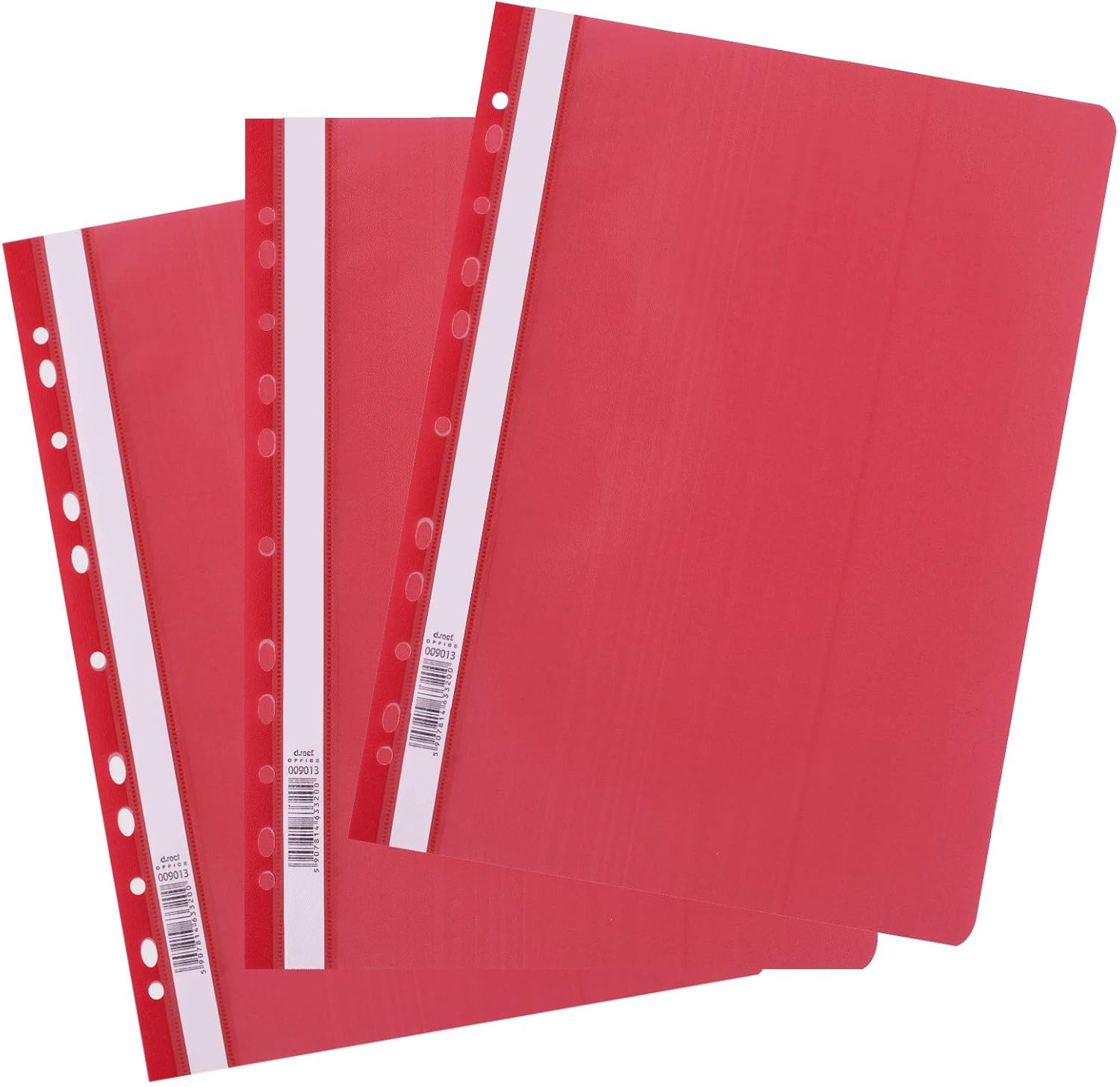 D.RECT Pack of 25 A4 File folders with Perforation Made of Plastic with Transparent Front Cover, Plastic Loose-Leaf Binder Made of PP Film, Perforated, Euro Perforation, red