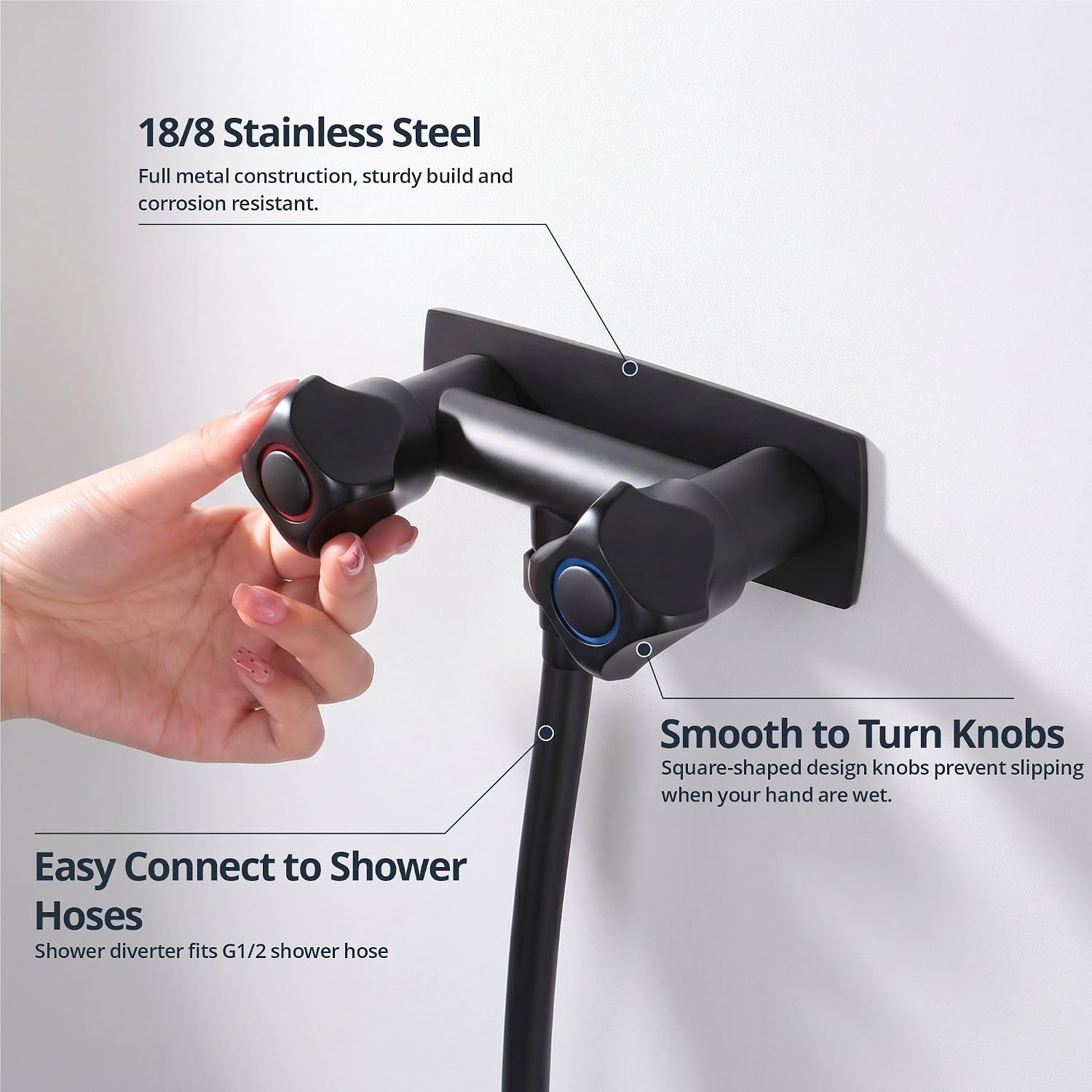 4 Inch RV Shower Faucet Replacement, All Metal Camper Shower Faucet Valve, Stainless Steel Body, Suitable for Indoor and Outdoor Shower, Matte Black