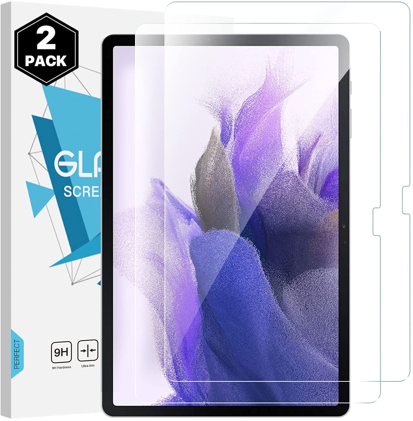 Screen Protector for Samsung Galaxy Tab S7 FE 12.4 2021 (SM-T730/T736B) & Galaxy Tab S7 Plus 12.4 2020 (SM-T970/T975/T976), [Anti-Scratch] 9H Hardness HD Clear Tempered Glass Film, Clear
