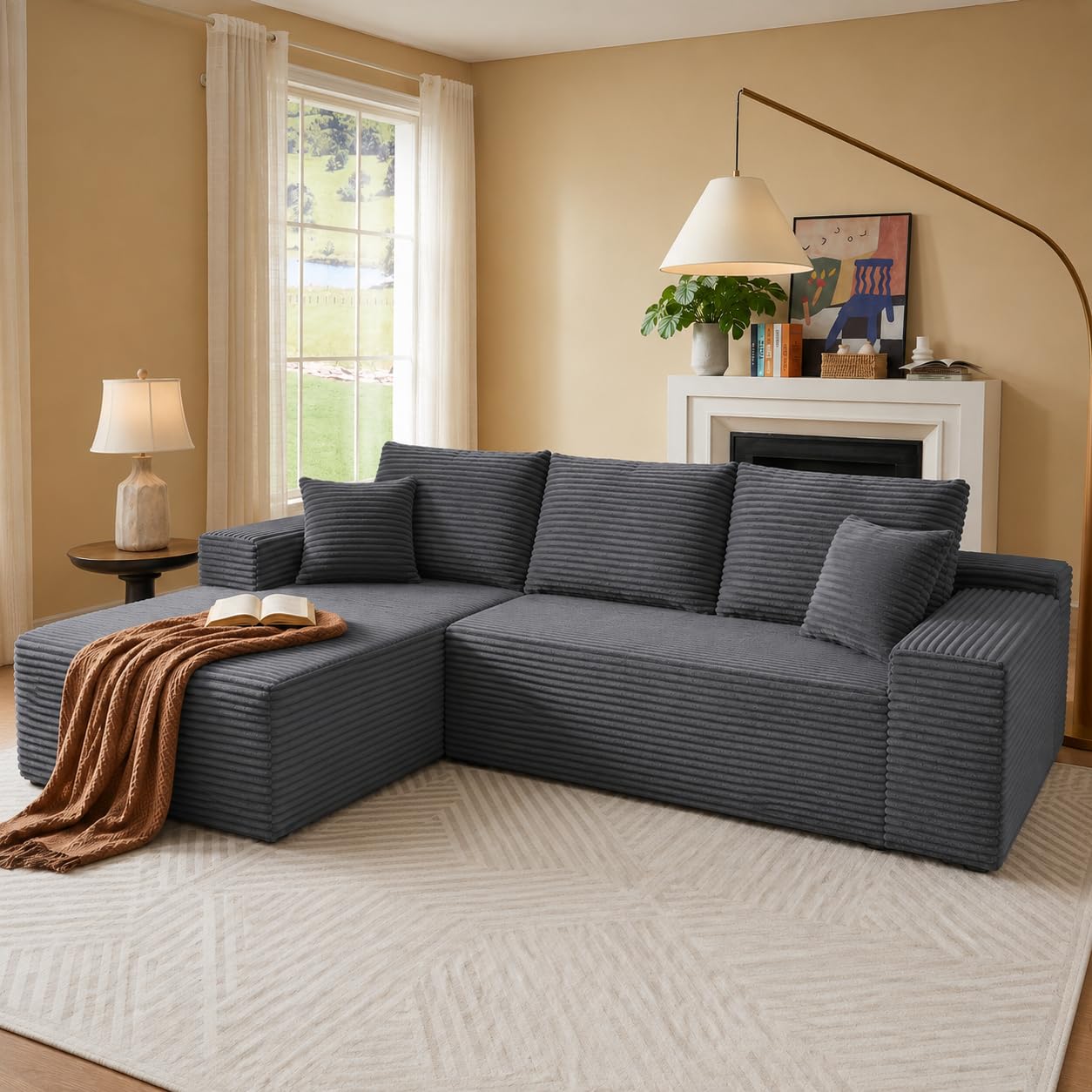 96" Sectional Couches for Living Room Cloud Couch Sofa with L-Shape Upholstered Boneless Couchs Modern Modular Sectional Couch with Chaise