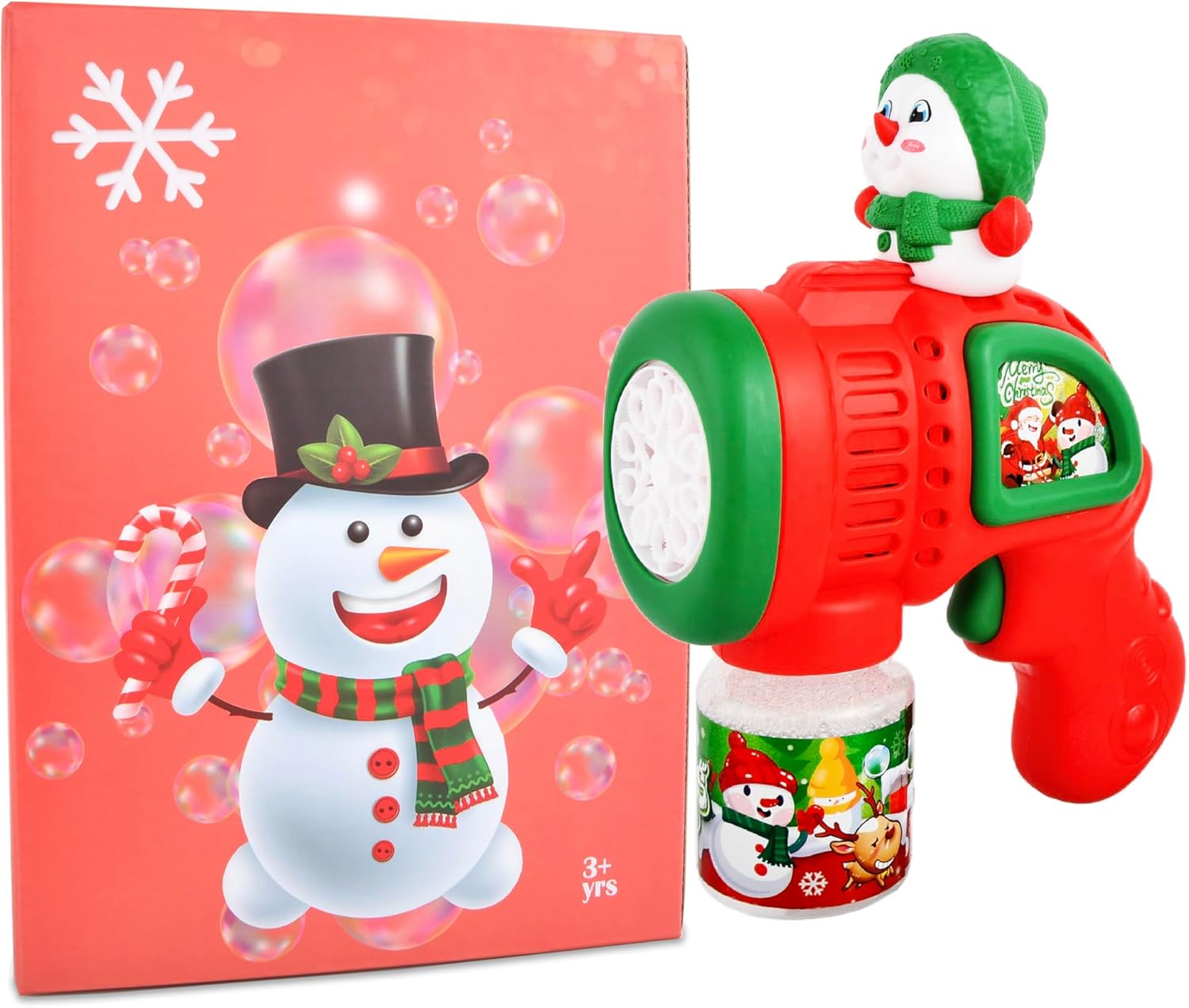 Christmas Bubble Machine Toys for Kids,Automatic Electric Battery Powered Bubble Gun with Bubble Solution,LED Light,Leakproof Bubble Blower Toy for Christmas Birthday Party Favors Gifts,Green Snowman