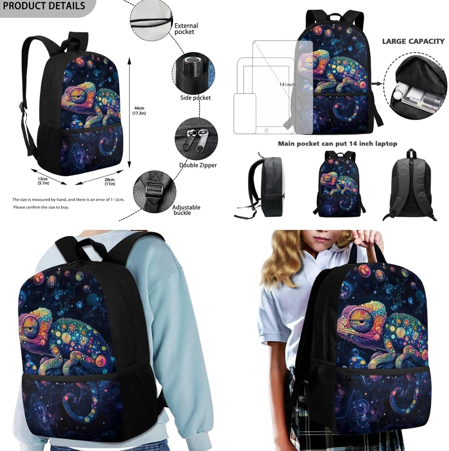 Rnyleeg Venom Lizard Bookbag for Kids 8-12 Large Capacity School Backpack with Lunch Bag Set 17 Inch School Bag Set for Elementary Middle School Travel Backpack 4 Pack - Image 4