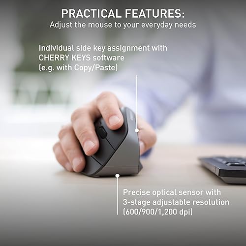 Miniatura 6 de CHERRY Ratón óptico ergonómico vertical inalámbrico MW4500, hasta 1200 DPI, 6 botones y rueda de desplazamiento para laptop, PC, escritorio o Mac.