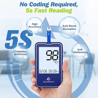 Glucoracy G-425-2 Blood Glucose Monitor Kit,100 Sugar Test Strips,No Coding