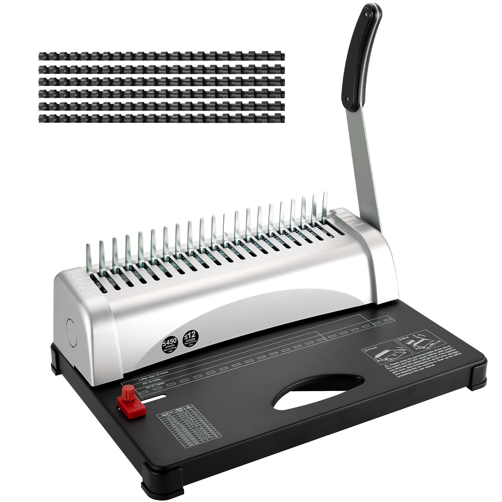 DASBET Kammbindemaschine 21 Löcher 450 Blatt Kammpapier Stanzbinder