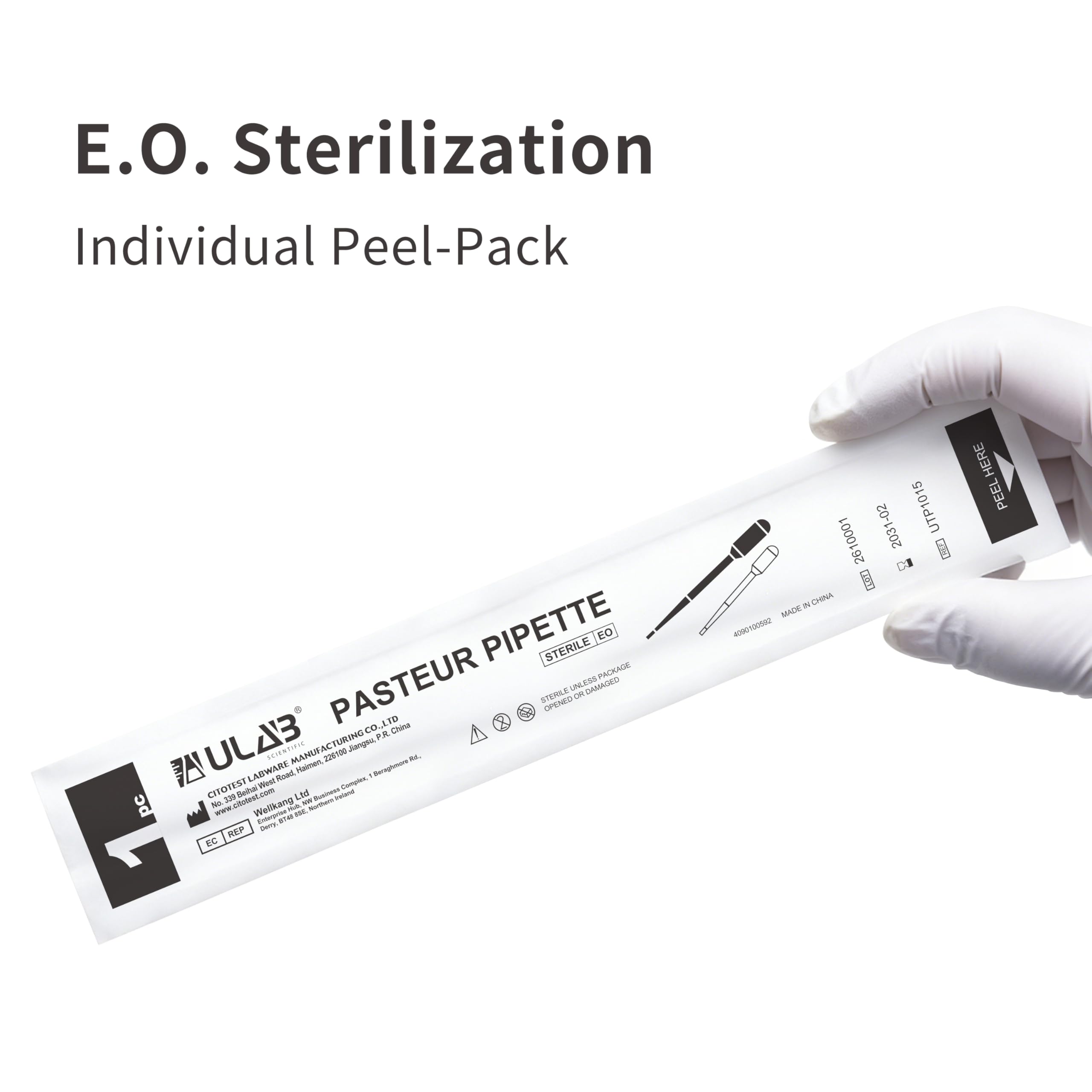 ULAB Pipetta di trasferimento sterile per oli essenziali, vol. 3 ml, 1 ml, graduata, 0,25 ml, intervallo di gradazione, lunghezza 140 mm, materiale in polietilene, confezione singola Peel Pack UTP1015