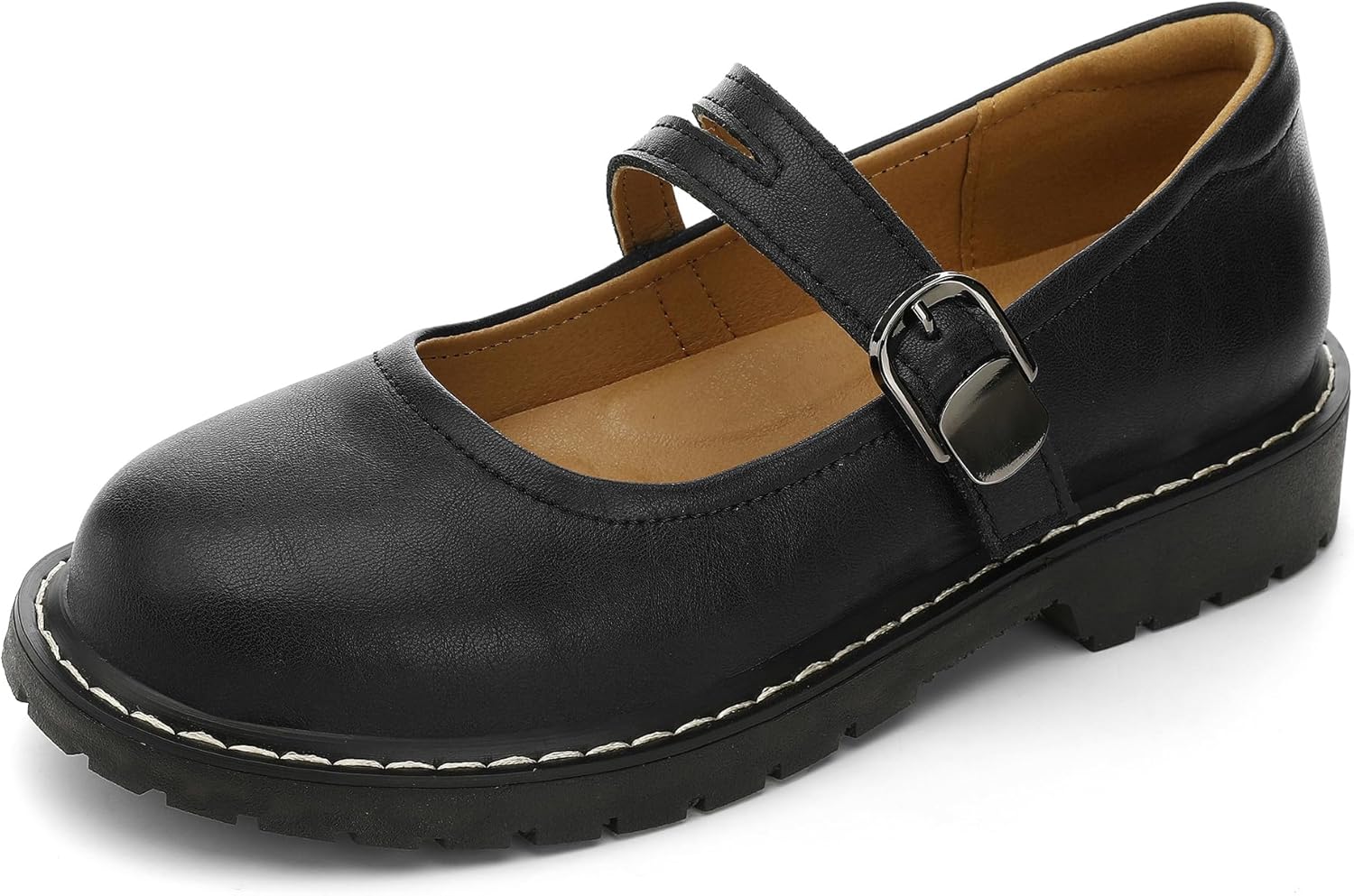 Mary Jane Shoes Women Flats Leather Mary Janes for Women Formal Dress Shoes Oxford Platform Non Slip Casual Round Toe Comfortable for Meeting Party School Work