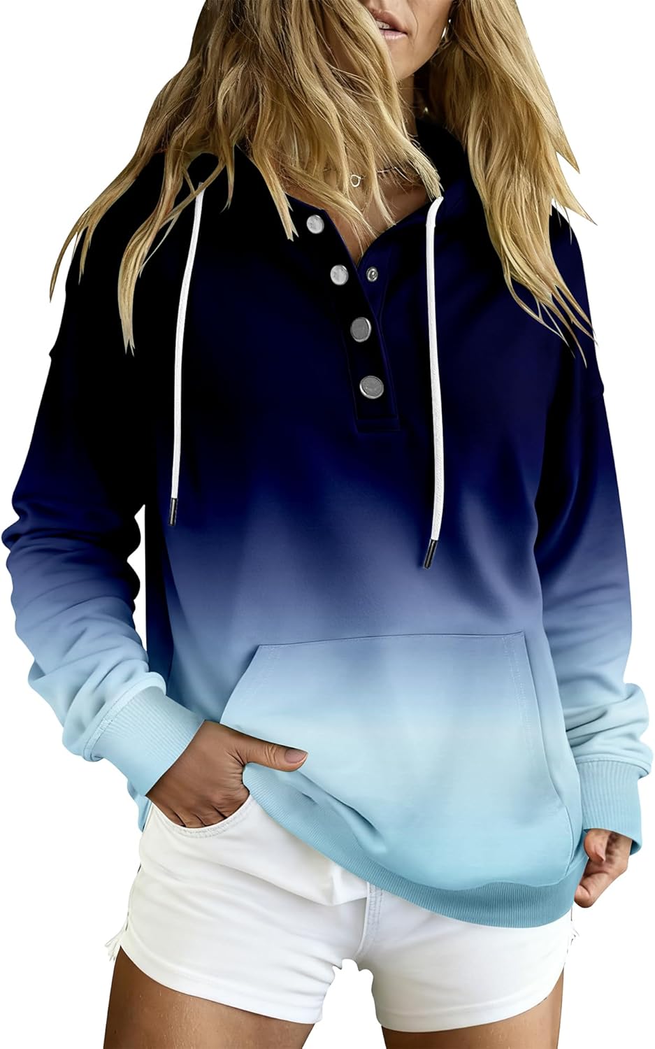 VIEACTIVEWEAR Hoodie for Women Tie Dye Sweatshirt Button Down Tops Casual Long Sleeve Oversize Pullover