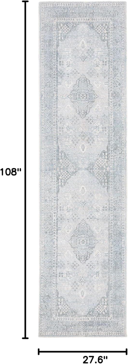 SAFAVIEH Restoration Vintage Collection Runner Rug - 2'3" x 9', Grey & Light Blue, Handmade Distressed Wool & Viscose, Ideal for High Traffic Areas in Living Room, Bedroom (RVT708F)