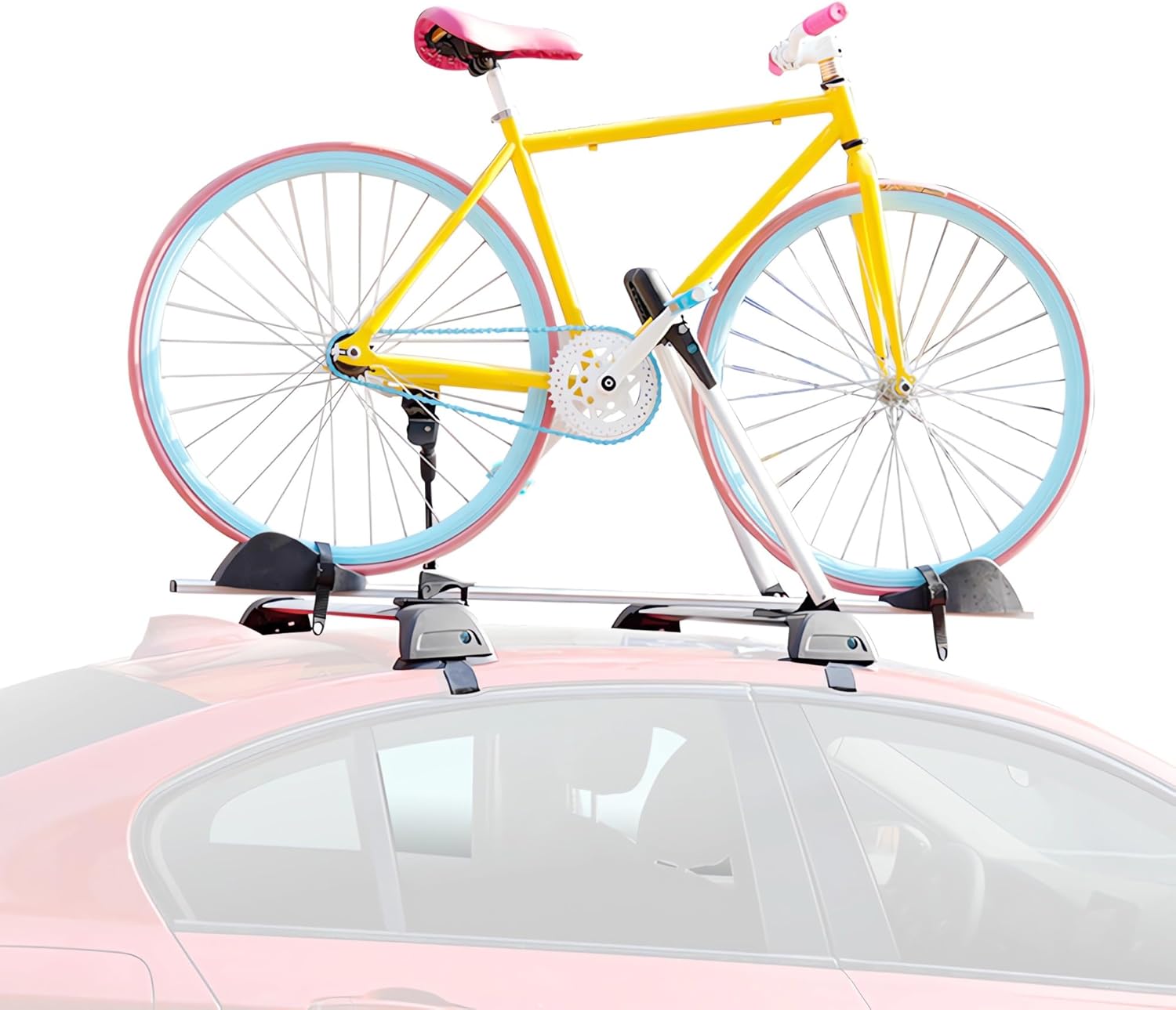 Bike Rack, Upright Bicycle Roof Mount Rack, with Locking Mounting, Universal Roof Rack Bike Mount on Car SUV Truck(Silver)