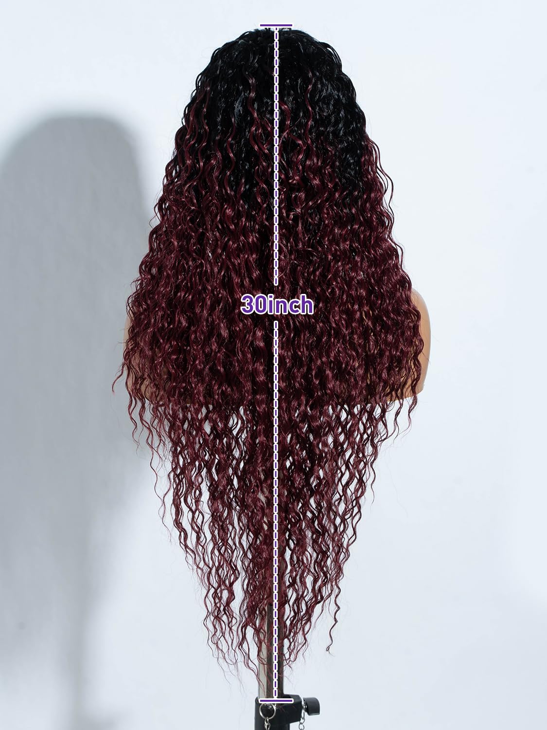 Joedir Long Deep Curly Wavy Lace Front Synthetic Wigs for Women Glueless Lace Wig 30 Inch Middle Part Natural Looking Heat Resistant Fiber Wig for Daily Party Use Ombre Wine Red - Image 3