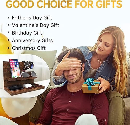 Miniatura 8 de Regalo para papá, regalo para marido, estación de acoplamiento de teléfono de madera, organizador para hombres, mesita de noche de cumpleaños,