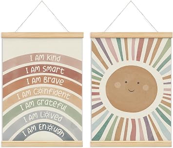 foedor Rainbow Positive Affirmations Playroom Wall Decor, 12x16 Inch | Boho Wooden Poster Frame for Toddler Girl Baby Girl Room, Classroom Calming Corner Nursery Bathroom