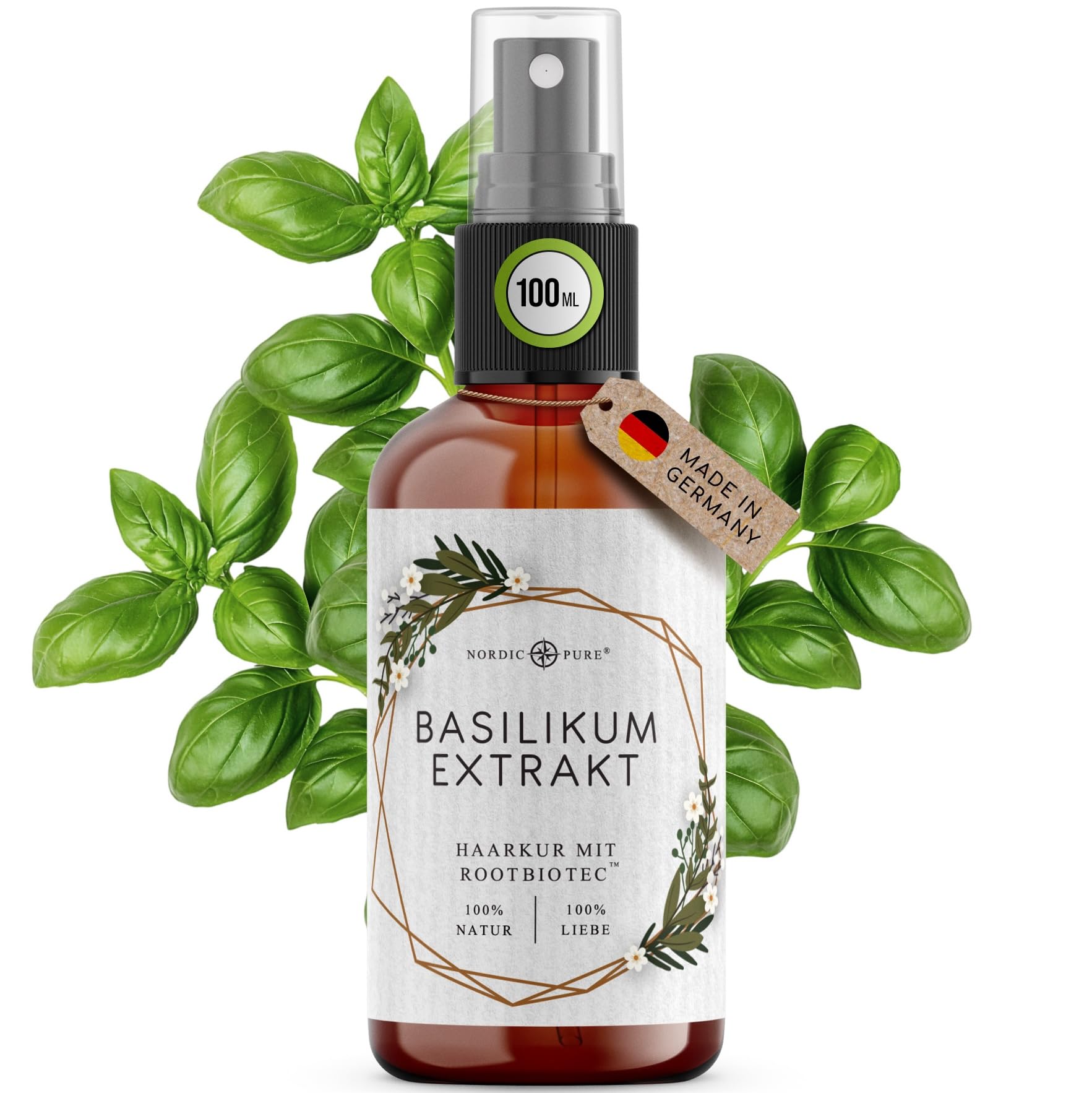 Basilikum-Extrakt-Haarkur von Nordic Pure | Zur Pflege von dünnem, trockenem & brüchigem Haar | Kann Haarausfall vorbeugen | 100ml