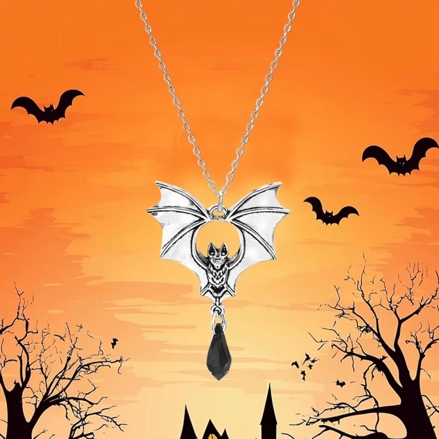 WCRAZYE Gothic Bat Pendant Necklace for Women Halloween Victoria Emboss Cameo Necklace Dark Vampire Necklace Witch Jewelry Accessories - Image 2