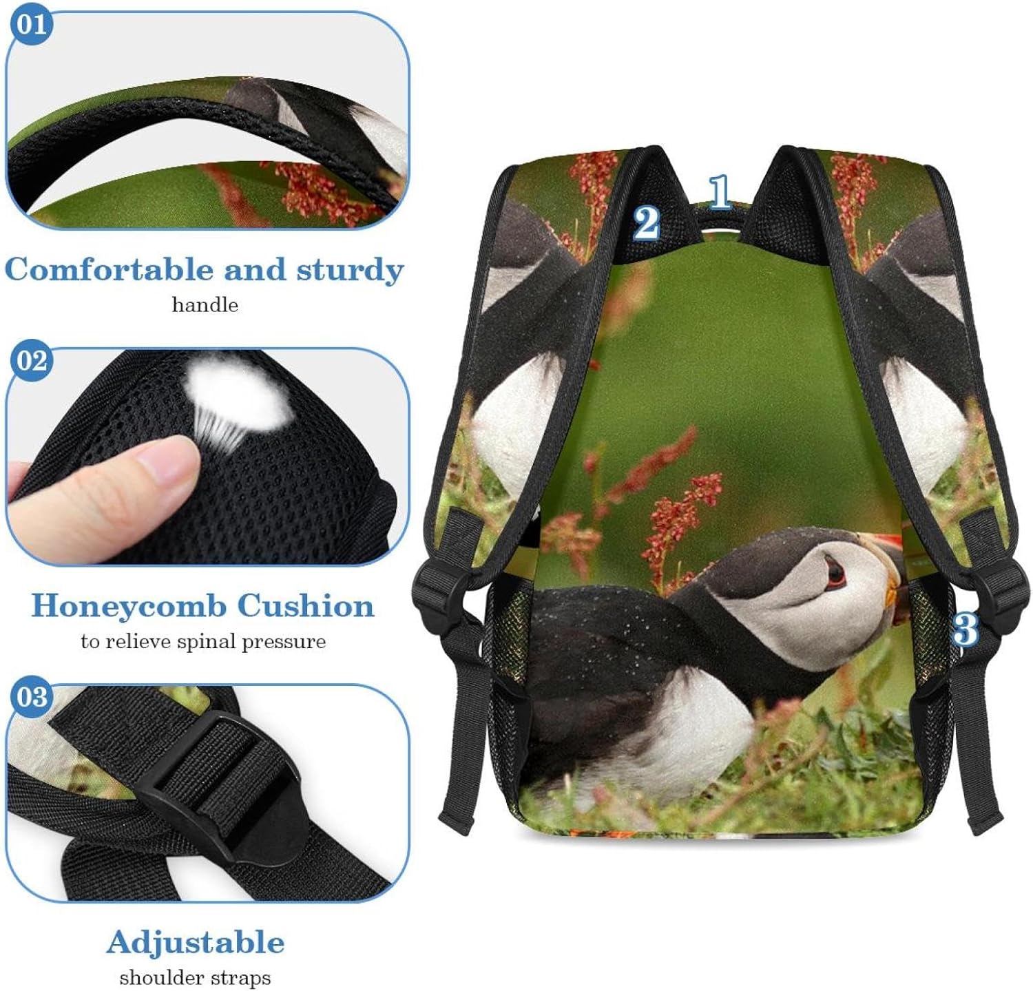 [WOSHJIUK] 軽量バックパックとペンケース、つの海鳥の牧草地、デイパック マーカー ペン ポーチ トラベル サックパック ペ