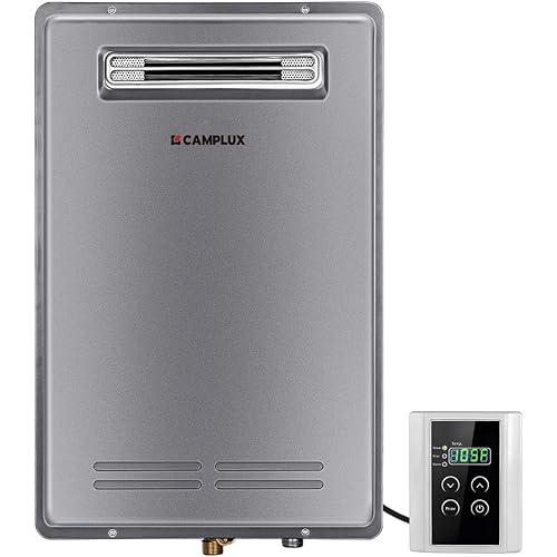 CAMPLUX Propane Tankless Water Heater Outdoor, 5.28 GPM, WA528 Whole House Gas Hot Water Heater 150,000 BTU, Gray