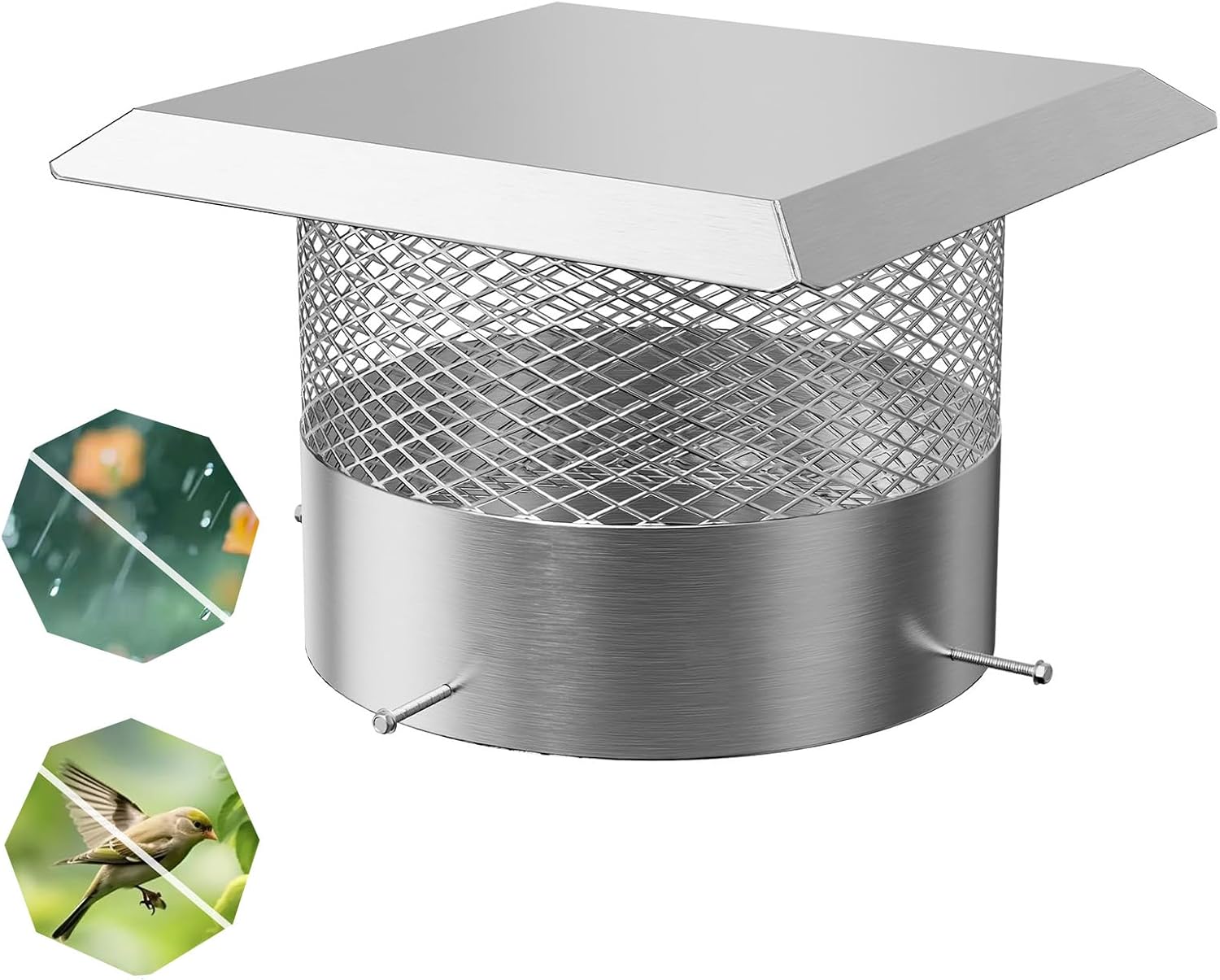 Chimney Cap, 14 Inch Stainless Steel Chimney Cap Cover, Weatherproof Spark Arrestor for Round Flue Pipe, Anti-Rust Easy Install Chimney Top for Home Fireplace Stove Vent