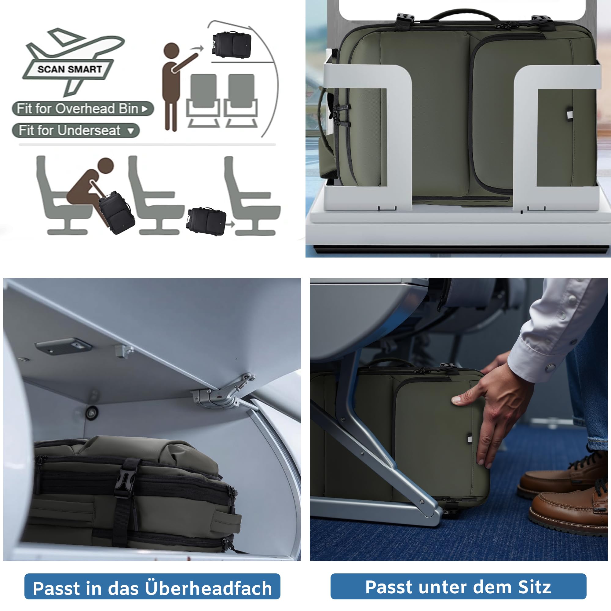 BAGOK Handgepäck Rucksack, Wasserdichter Multifunktionaler Rucksack Handgepäck Flugzeug mit Laptopfach, Große Kapazität für Reisen, Arbeit und Freizeit
