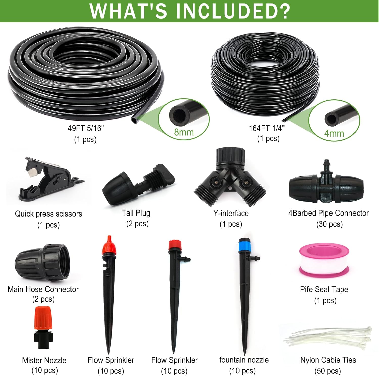 Drip Irrigation Kits, 213 FT Mist Cooling Automatic Irrigation System for Outdoor Plants with Distribution Tubing Hose, Garden Watering Sprinklers System for Yard, Lawn, Patio, Greenhouse
