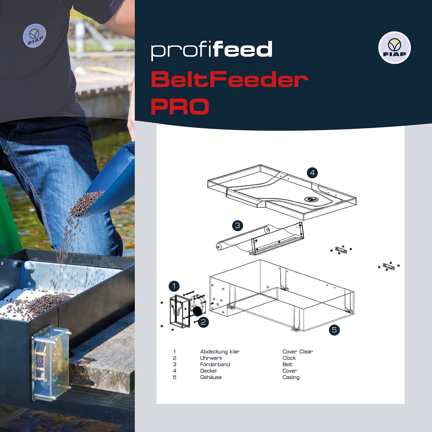 FIAP profifeed BeltFeeder PRO 3 kg / 12 h - Futterautomat - Fischfutterautomat - Teichwirtschaft - Teichfische - mechanisches Uhrwerk - Gleitringlager - Fischzucht - Füllmenge Futterkasten 3 kg