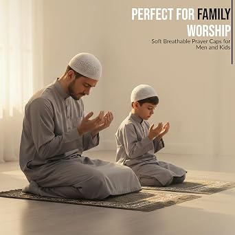 OBD 3 x White Islamic Prayer Cap for Men Breathable Knitted Kufi Skull Cap Comfortable Daily Namaz Mosque Wear