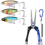 TRUSCEND Top Water Fishing Lures with BKK Hooks&comma; Whopper Fishing Lure for Freshwater or Saltwater&comma; Lockable Handy Fishing Pliers with Innovative Ergonomic Handle&comma; Fishing Gifts for Men