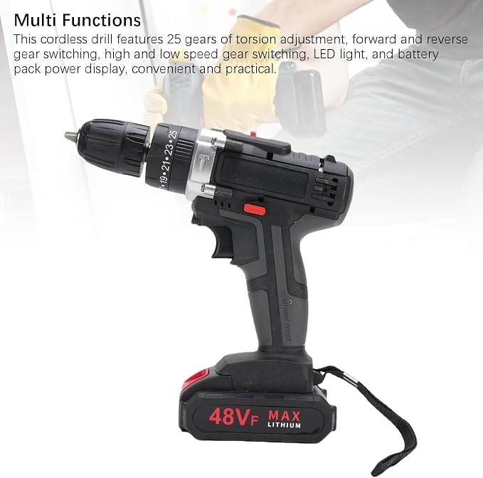 Taladro Inalámbrico Fockety 21V 350W Sin Escobillas, 1450RPM, 5400BPM, con Luz LED miniatura 8