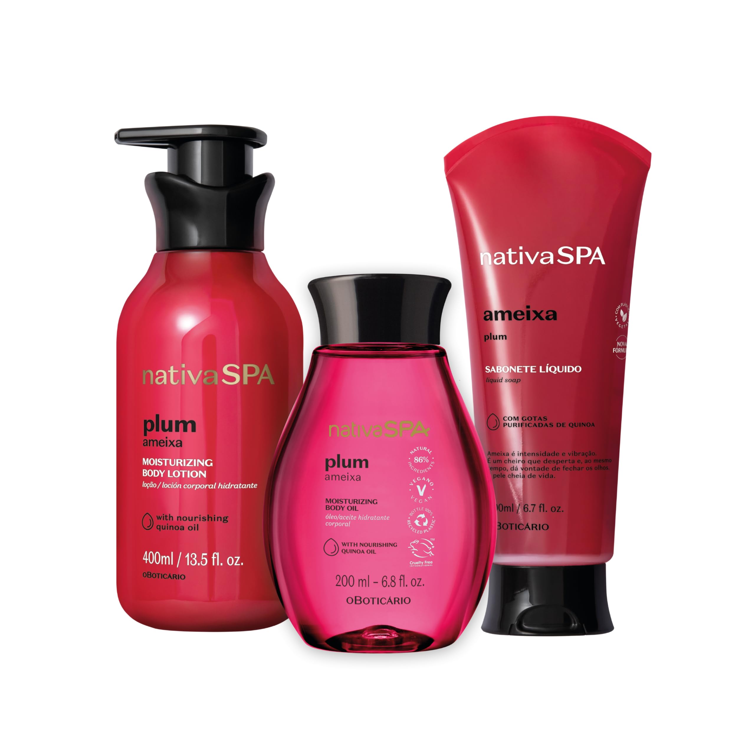 O Boticário Nativa SPA Prugna Set Regalo Cura della Pelle con 3 Prodotti | Crema Idratante Corpo 400ml, Olio Corpo Profumato 200ml e Gel Doccia e Bagno 200g