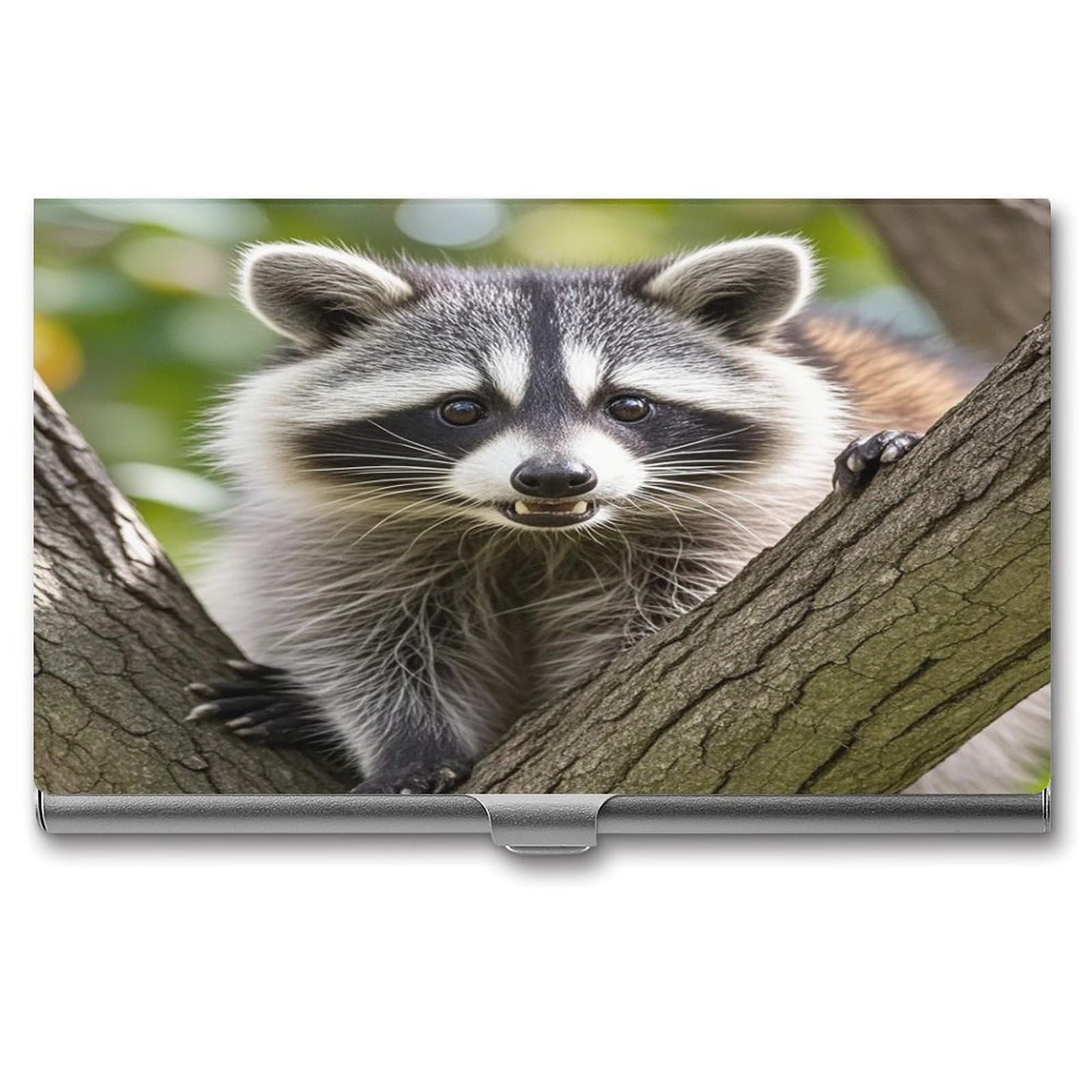 FekiLoot Raccoon Business Card Holder for Men Women Metal Slim Organizer Business Card Carrier Wallet Name Cards Holder Retro Slim Pocket Purse Small Portable Card Case