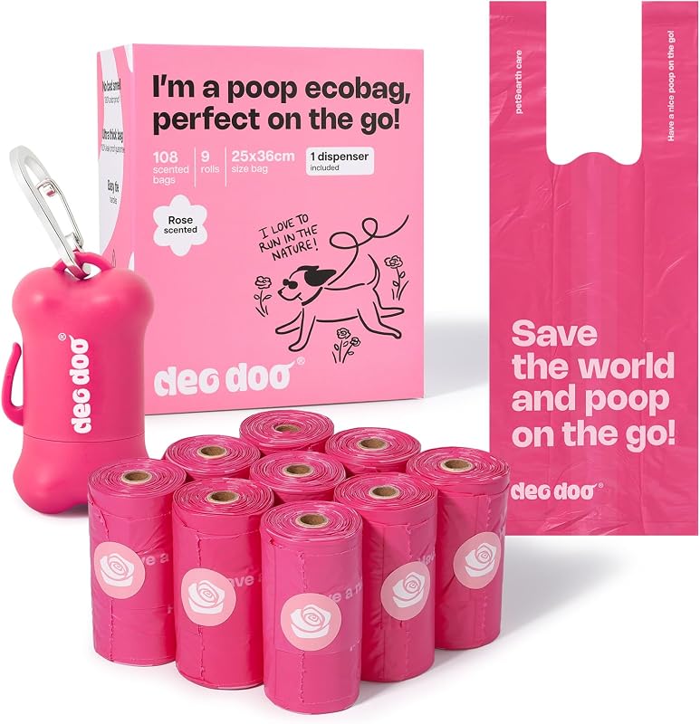 Bolsas para Fezes de Cães com Alças, Suporte e Aroma de Rosa Deo Doo, 108 unidades