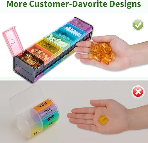Miniatura 4 de Daviky Organizador semanal extra grande de píldoras 2 veces al día, XXL con pastillero de 7 días con compartimentos grandes AM PM, sin BPA, estuche