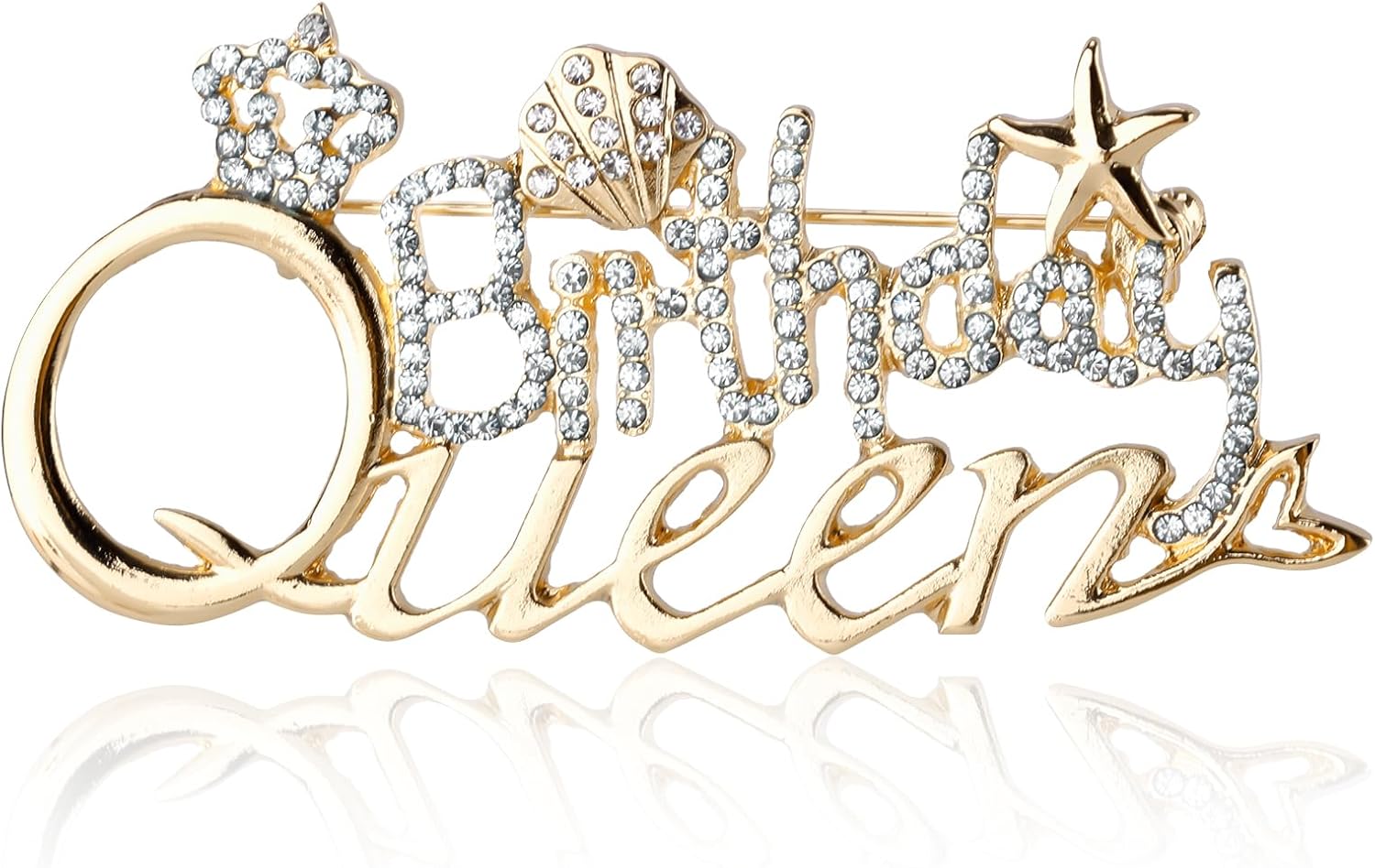 Geburtstagsbrosche Damen - Goldene Diamantkrone Mit Strass | 7,5cm Große Festtags-Brosche