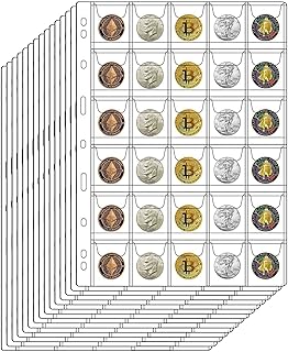 30-Pocket Coin Pages for Collectors, Standard 9-Hole Coin Collection Pages fit Most Binder, Coin Collecting Supplies, Coin Sleeves for Coin, Stamp, Badges etc (30 Pocket - 15 Sheets)