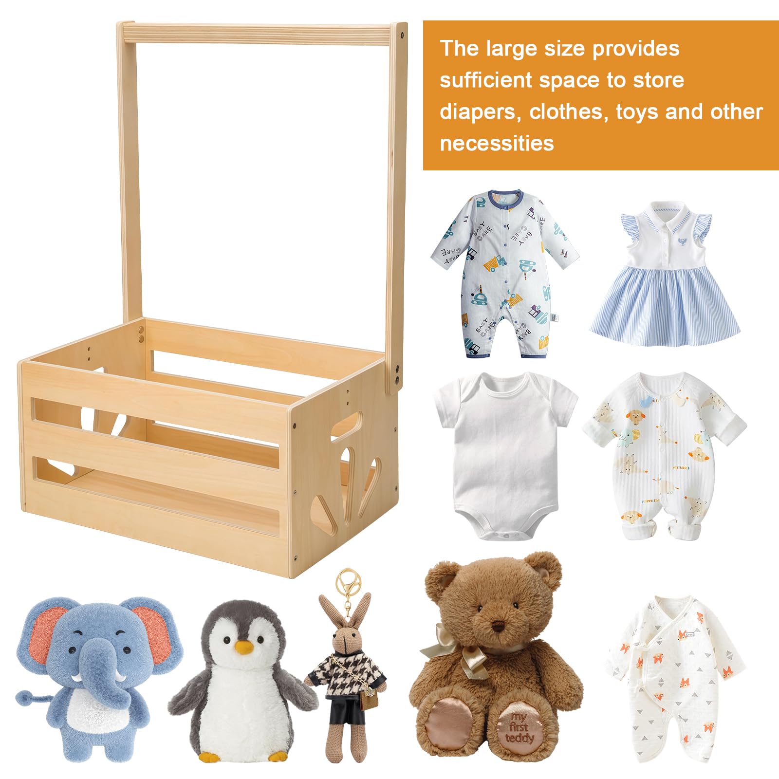 Cestino regalo per bambini in legno con maniglia, scatola per baby shower, armadio con maniglia, pratico cestino decorativo per baby shower, box doccia per bambini, cestino per bambini personalizzato