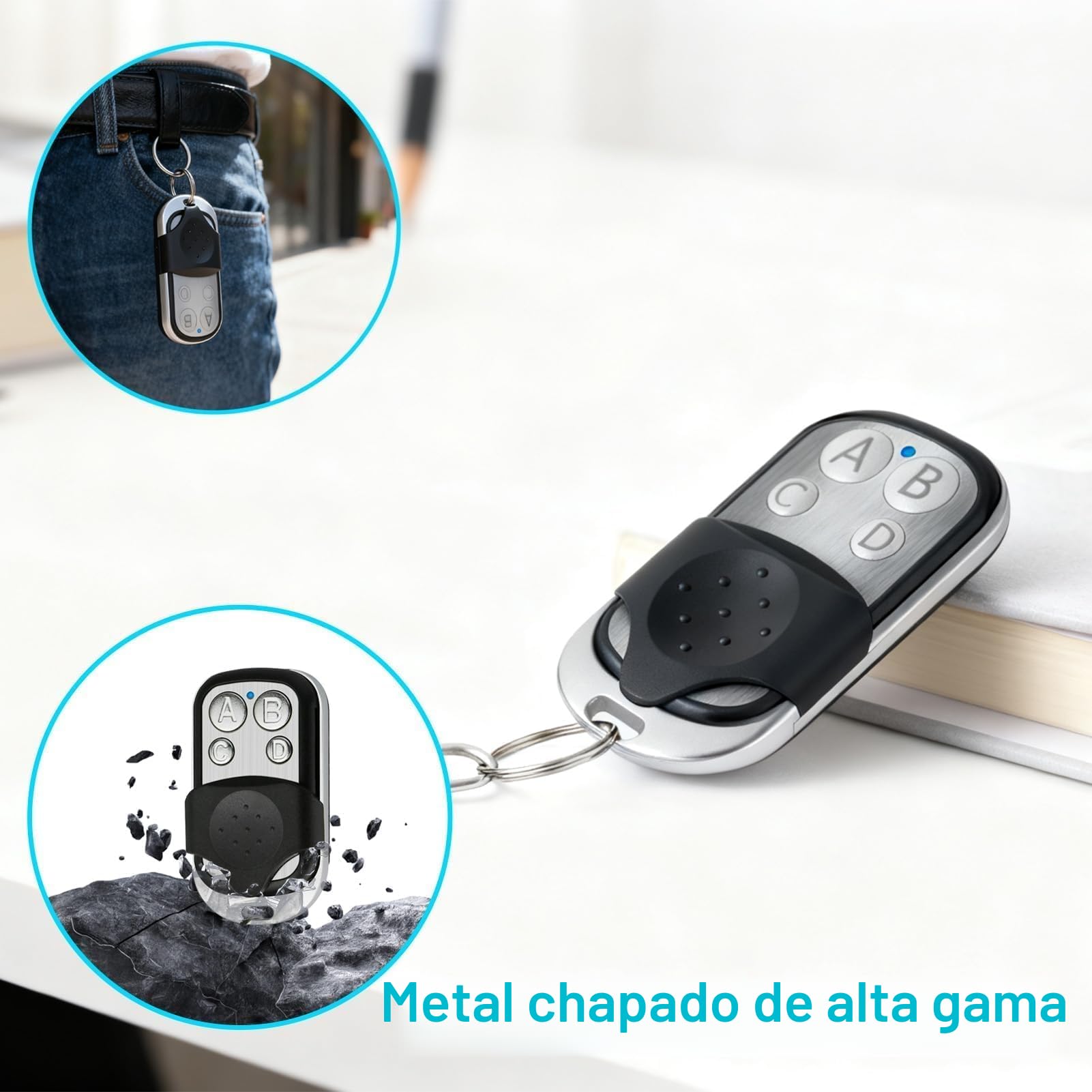 3Pcs Mando Garaje Clonador Universal 433.92Mhz, Mando a Distancia Duplicador con 4 Botones, Puerta Garaje Codigo Fijo Control Remoto Inalámbrico Automático Garage Gate Openers- Incluida Batería