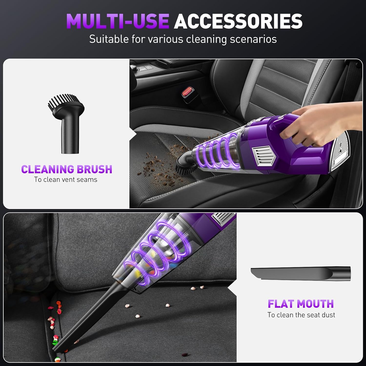 Handheld Vacuum Cordless, 15000PA Powerful Suction Car Vacuum Cleaner Lightweight with Multi Accessories, Hand held Vacuum Cleaner Cordless Rechargeable for Car Home