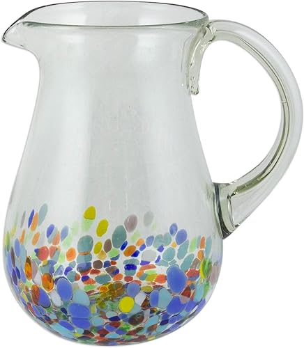 NOVICA Jarra de cristal con fondo de confeti soplado a mano, 87 onzas, 'Confetti Festival'