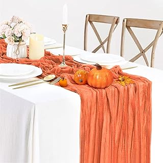 Orange Cheesecloth Table Runner 10FT Fall Thanksgiving Gauze Table Runner Cheesecloth Fabric Rustic Burnt Orange Cheese Cloth Runner Boho Sheer Table Cloth Runner for Birthday Wedding Banquet