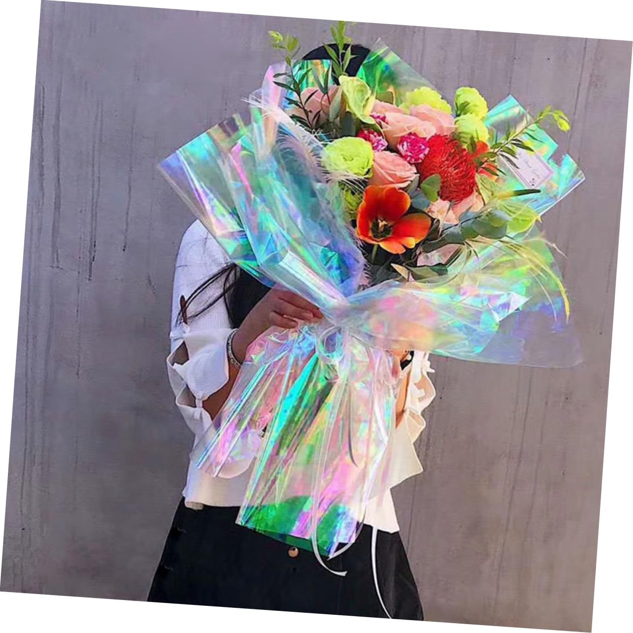Gogogmee Iridescent Cellophane Wrap Paper Rainbow Gradient Film for Flower Wrapping Easy to Use Decoration Supplies
