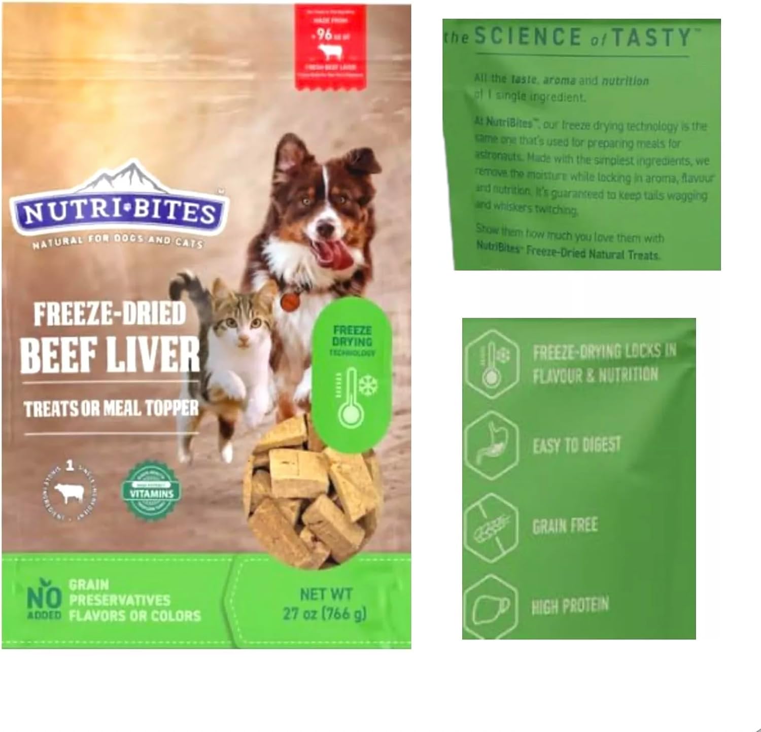 Nutri-Bites Freeze Dried Beef Liver Dog and Cat Treats, 27 oz, 2-Pack