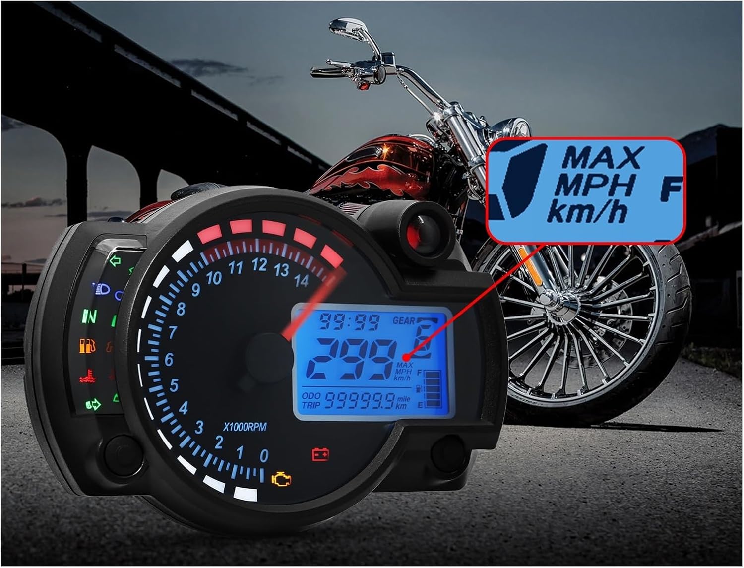 Speedometer Gauge Universal MAX 299KM/H Motorcycle Speedometer 7 Colors Digital Odometer Dirt Pit Bike Gauge Moto Dashboard Meter Accessories